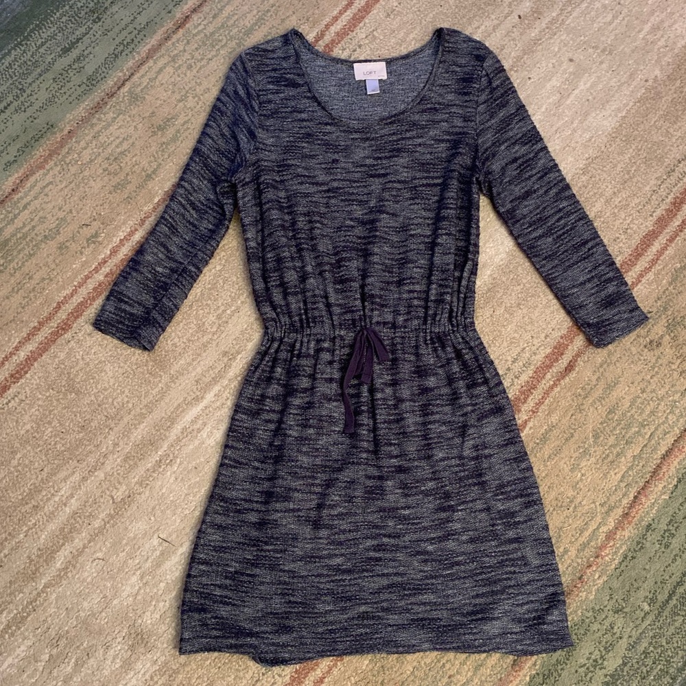 Loft Navy 3/4 Sleeve Drop Waist Dress Petite XS